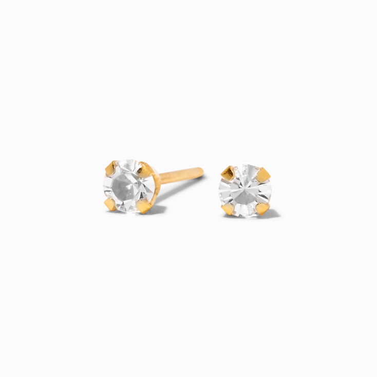9ct Yellow Gold 3mm Crystal Long Post Studs Ear Piercing Kit with After Care Lotion,