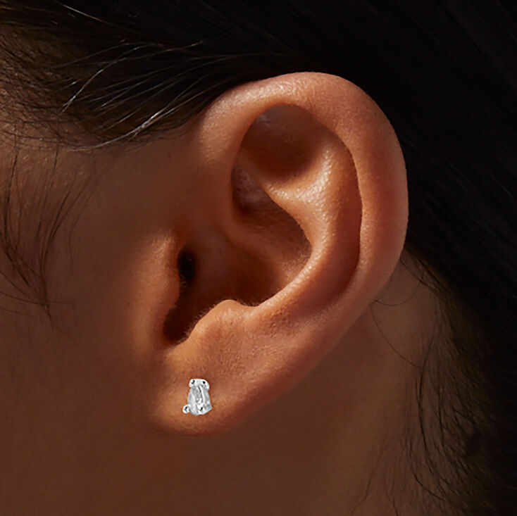 Silver-tone Cubic Zirconia 5mm Teardrop Stud Earrings,