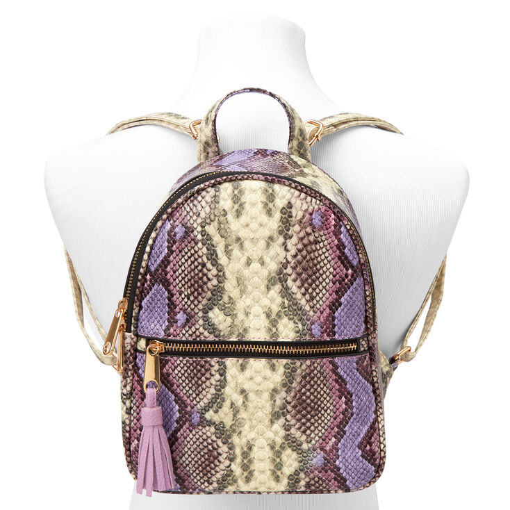 Faux Snakeskin Small Backpack - Purple,