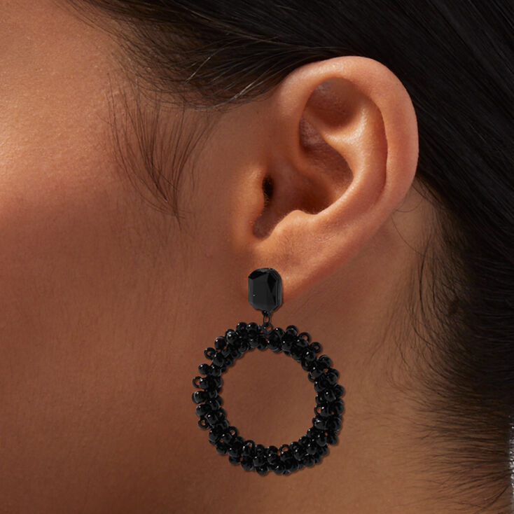 Black Seed Bead Door Knocker 1.5&quot; Drop Earrings ,
