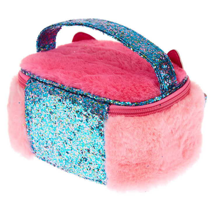 Trousse de maquillage chouette en peluche rose,