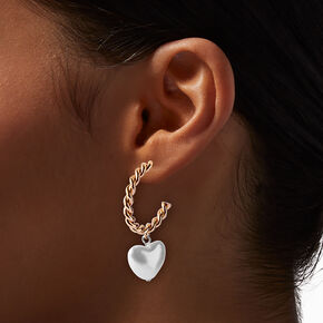 Gold-tone Twisted Pearl Heart Hoop Earrings,