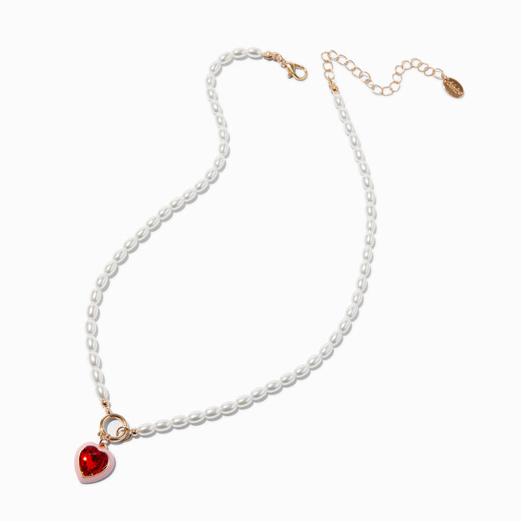 Red Heart Pendant Pearl Necklace,