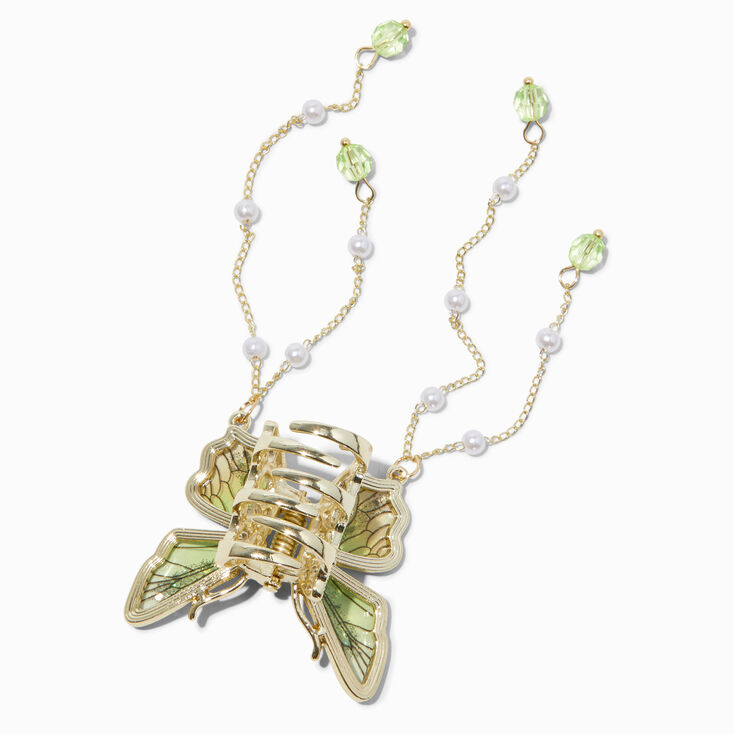 Gold-tone Green Butterfly Beaded Dangle Hair Claw