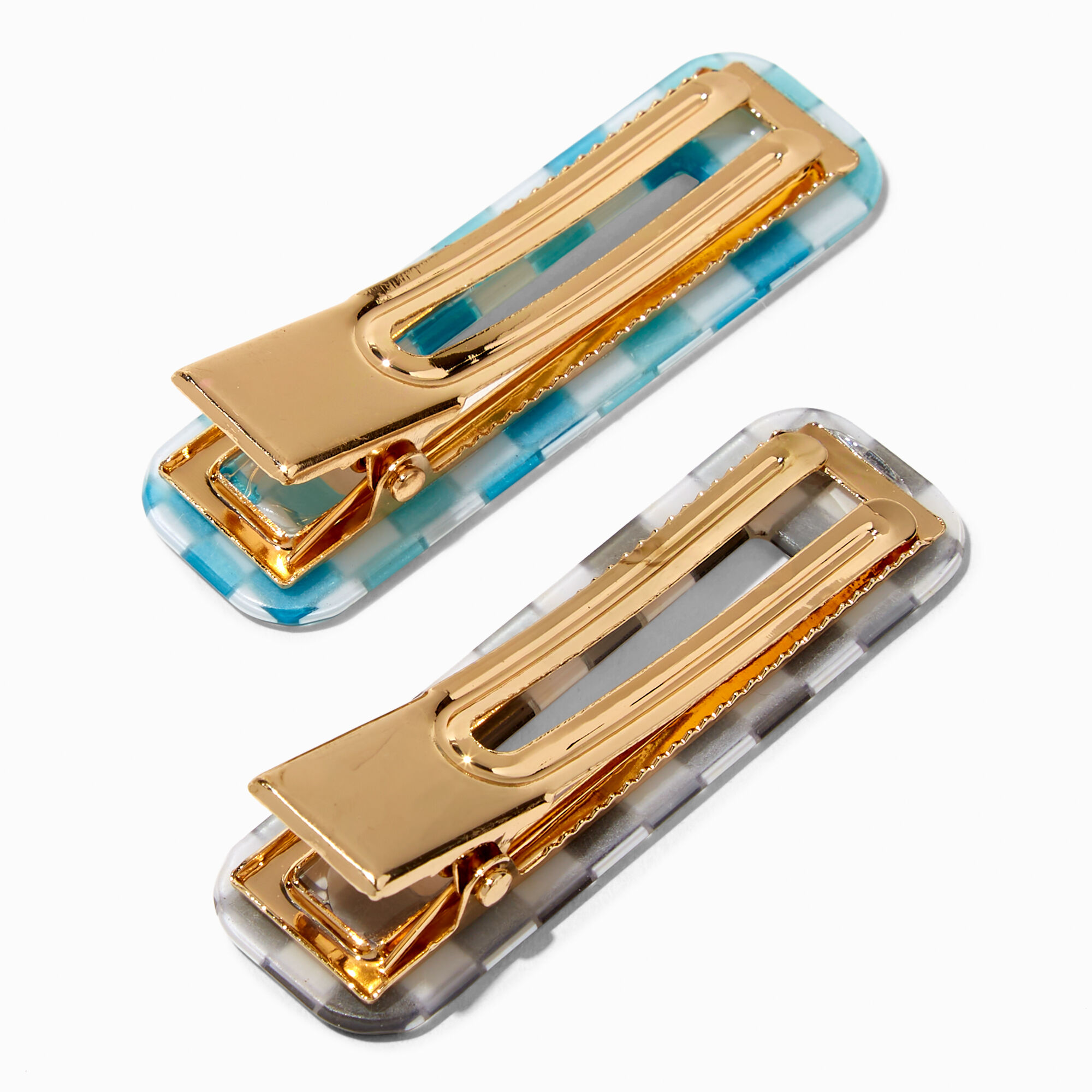 Black & Blue Checkered Bar Hair Clips - 2 Pack,