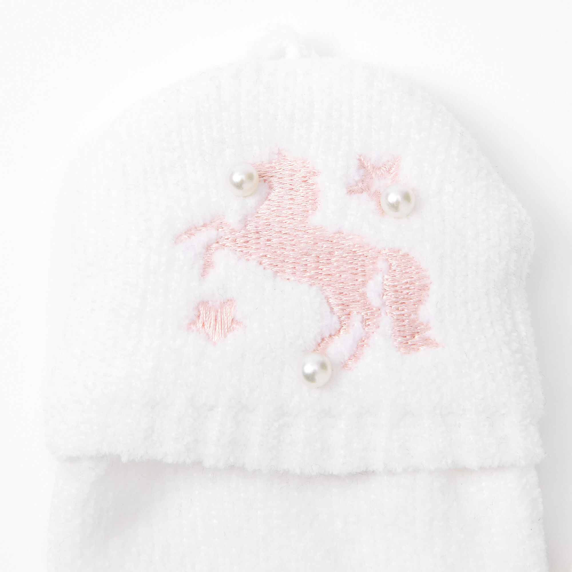Unicorn Fingerless Gloves With Mitten Flap - White,
