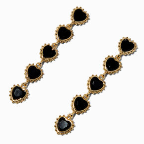 Black Heart Gemstone 3&quot; Linear Drop Earrings,