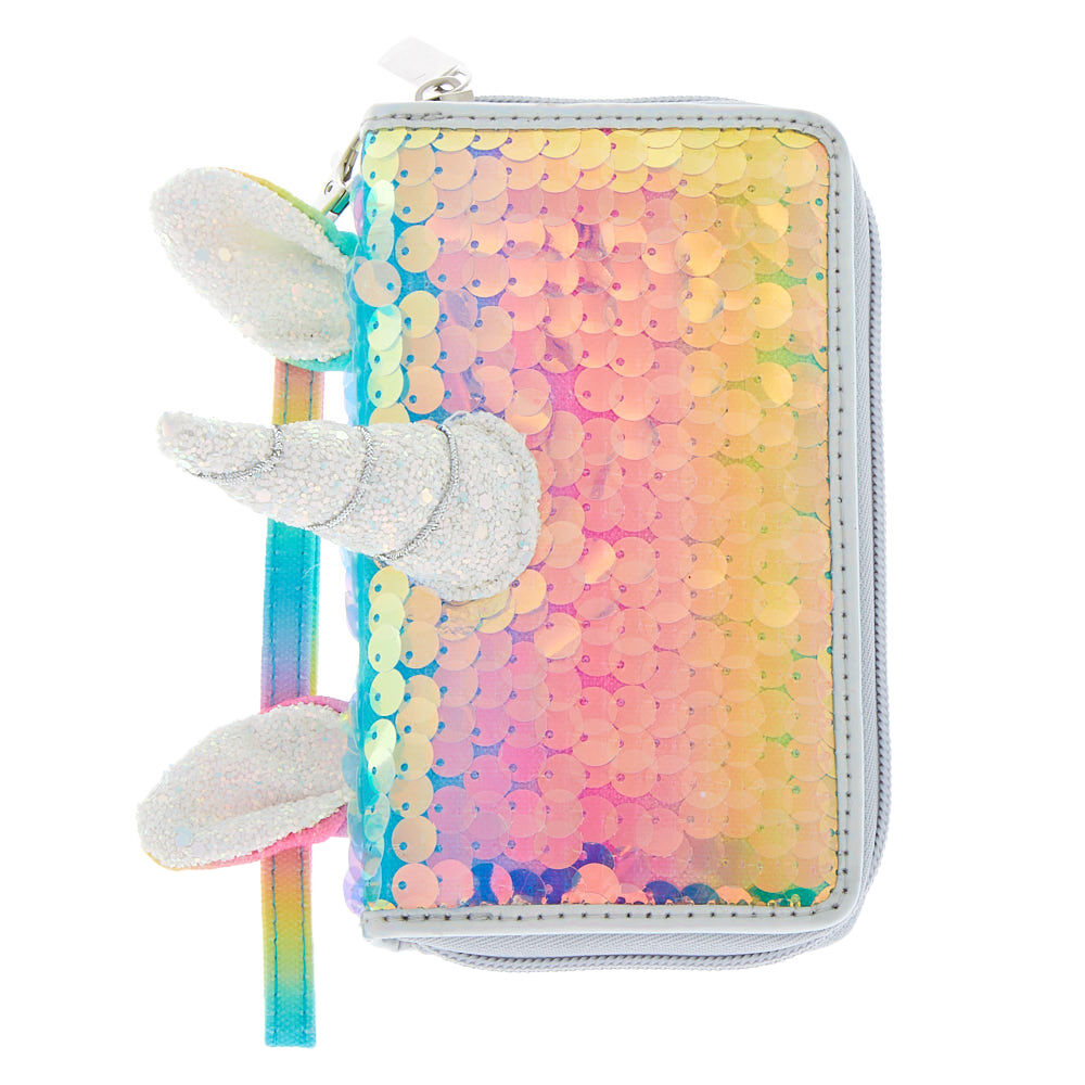 Rainbow Holographic Sequin Unicorn Wristlet