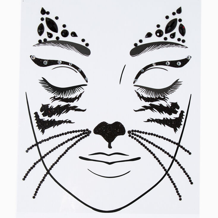 Autocollants pour le visage strass chat noir,