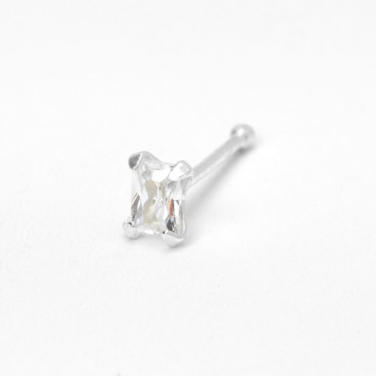 Sterling Silver 22G Square Stone Nose Stud,