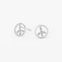 Sterling Silver Crystal Peace Sign Stud Earrings,