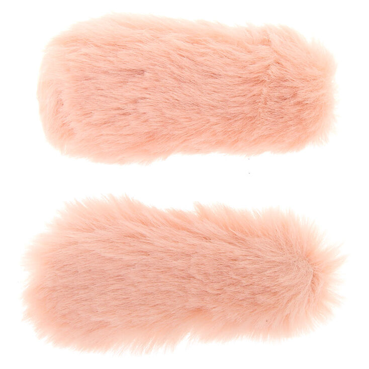 Claire's Barrettes clic clac fausse fourrure - Rose, lot de 2