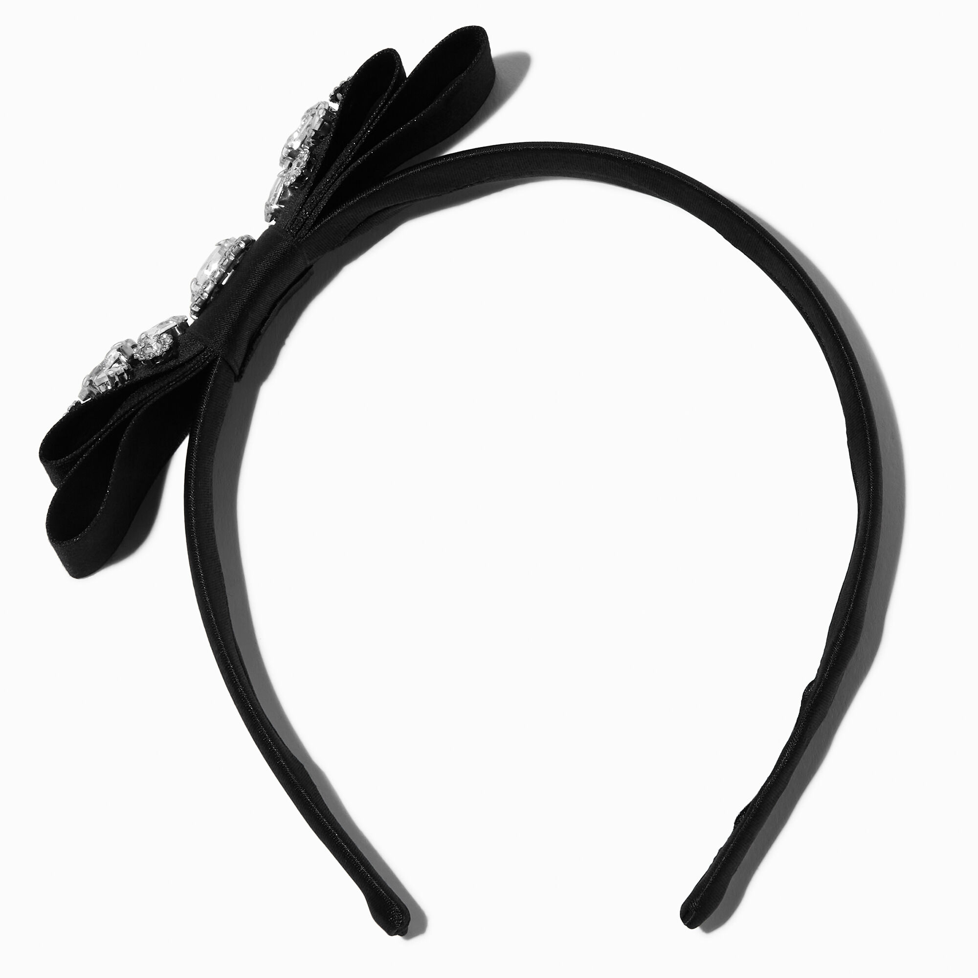 View Claires Rhinestone Embellished Bow Headband Black information