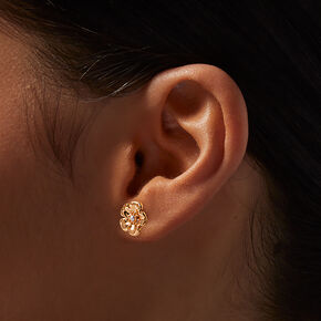 Clous d&#39;oreilles &agrave; fleurs couleur dor&eacute;e,