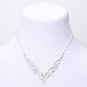 Silver Rhinestone Scalloped Chevron Statement Necklace,