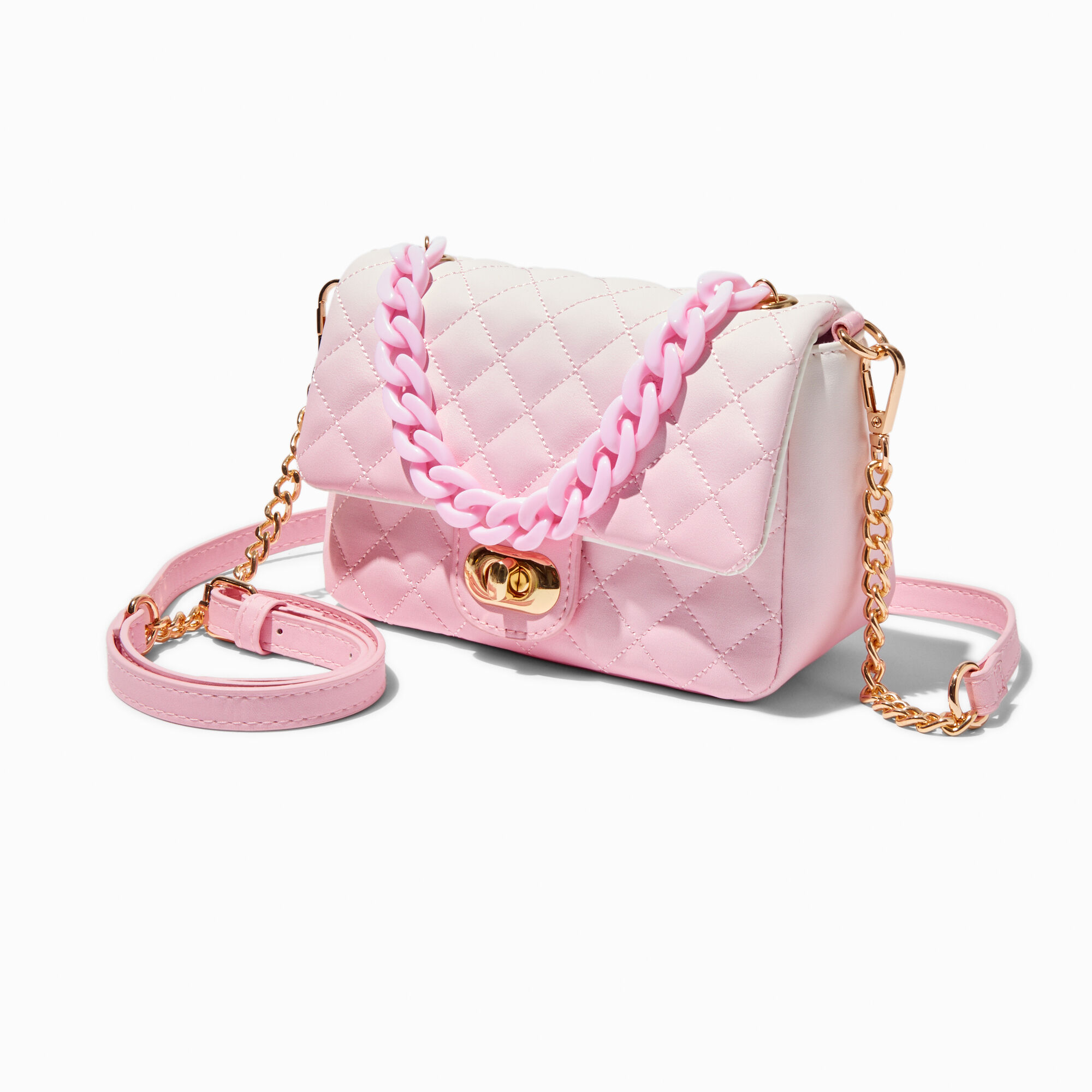 View Claires Quilted Light Ombre Dual Strap Crossbody Bag Pink information