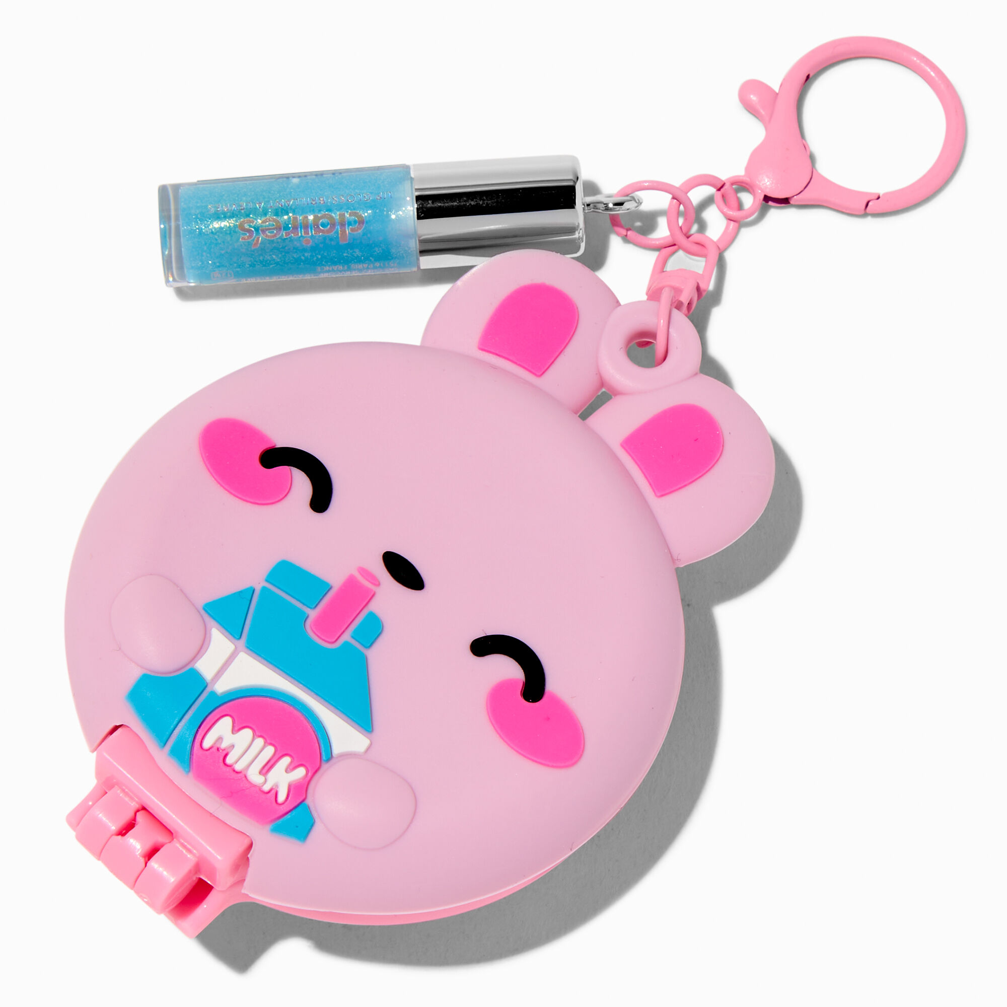 Pink Bunny Milk Pop-Up Hair Brush & Lip Gloss Keychain,