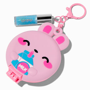 Pink Bunny Milk Pop-Up Hair Brush &amp; Lip Gloss Keychain,