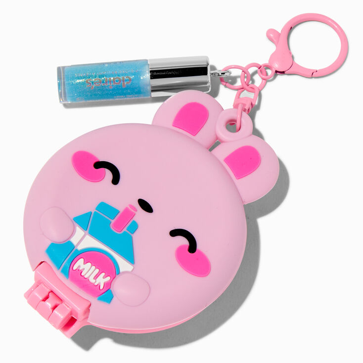 Pink Bunny Milk Pop-Up Hair Brush &amp; Lip Gloss Keychain,