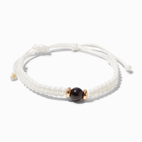White Pearl Woven Adjustable Bracelet - Black,
