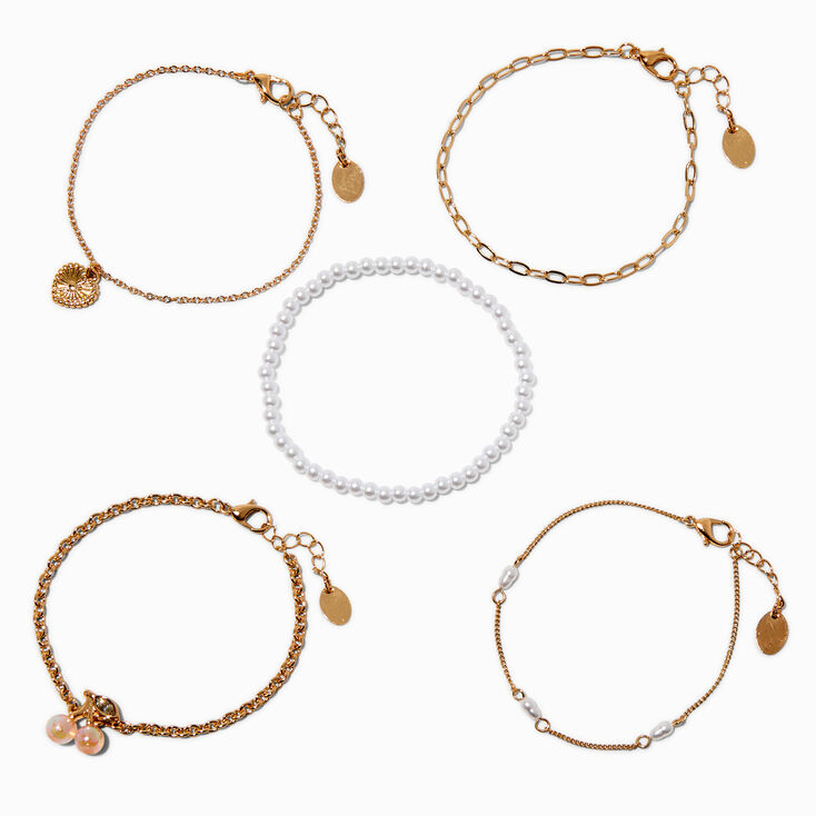Gold-tone Pearlized Cherry Bracelet Set - 5 Pack,