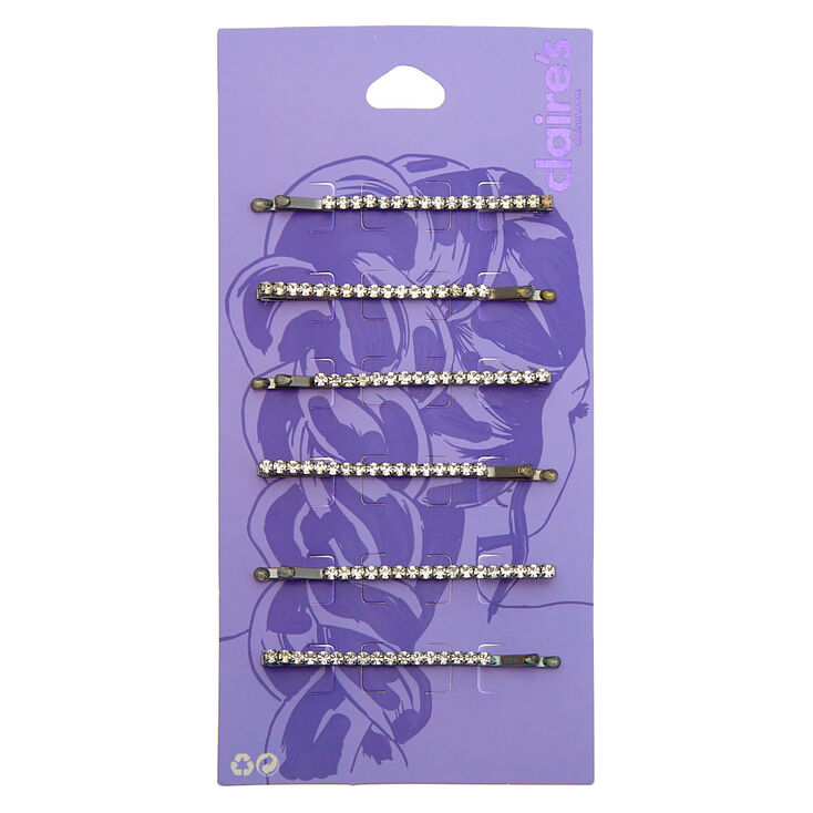 Claire's Épingles plates avec strass couleur hématite - Lot de 6