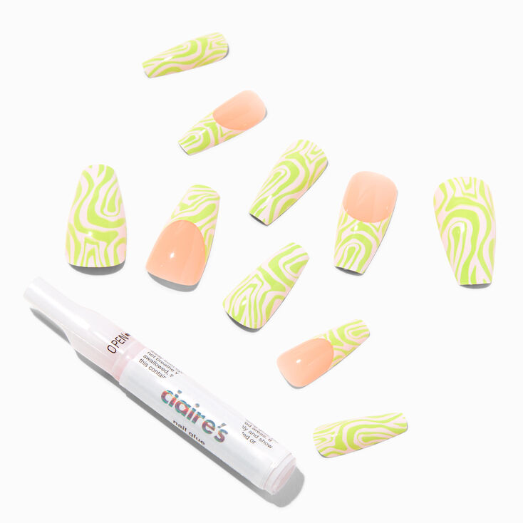Lime Swirl Tip Squareletto Vegan Faux Nail Set - 24 Pack