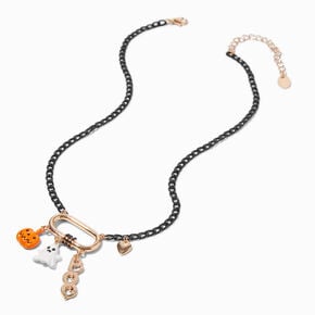 Halloween Icons Gold Bar Charm Necklace,