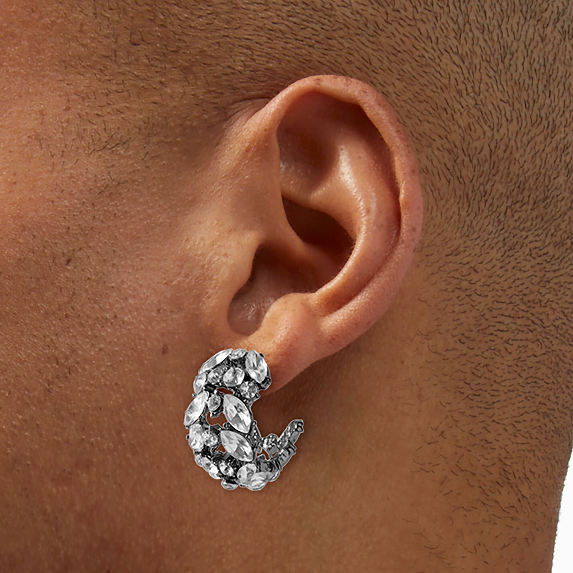 Créoles avec strass épaisses couleur hématite,
