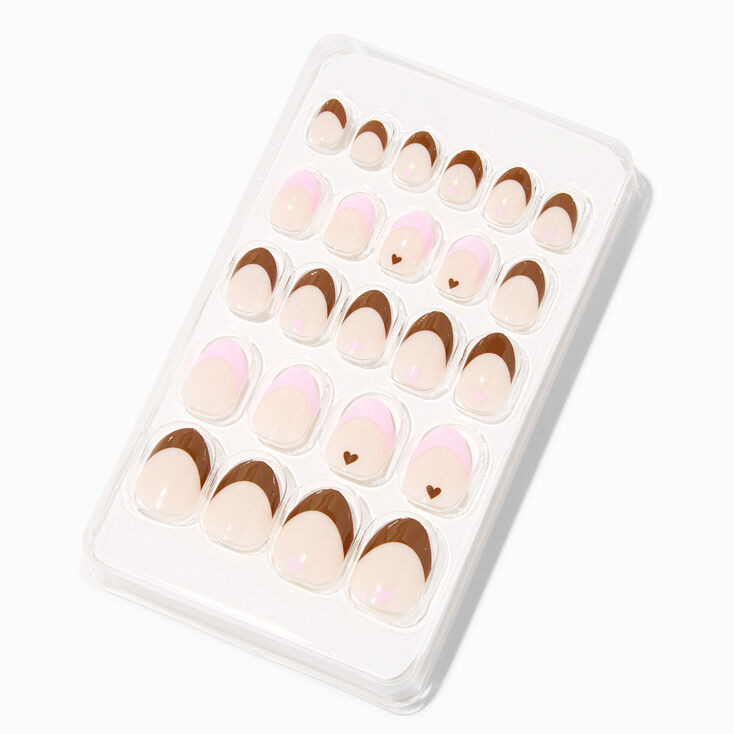 Brown &amp; Pink French Tip Stiletto Press On Vegan Faux Nail Set - 24 Pack,