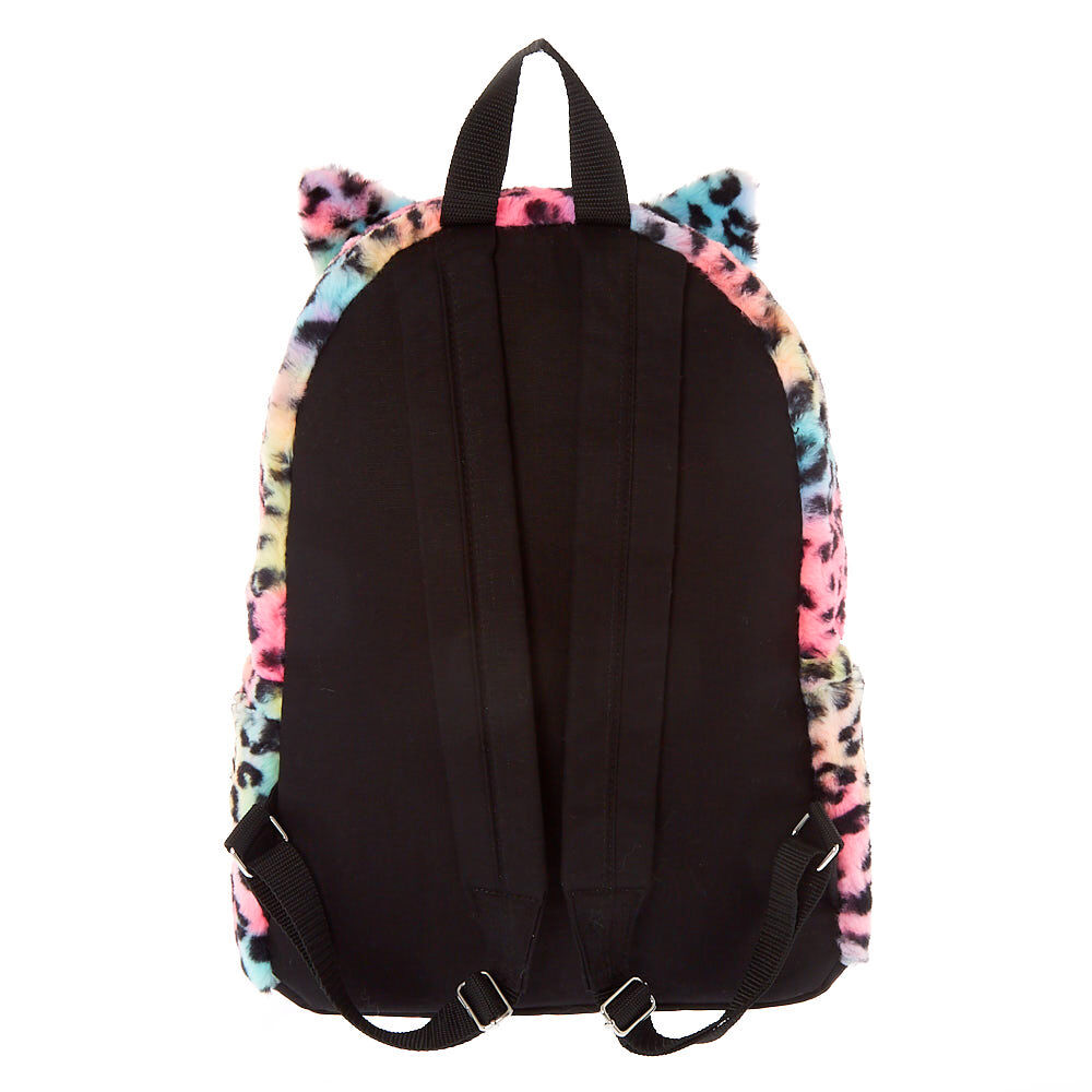 Sac à dos taille moyenne léopard arc-en-ciel en peluche,