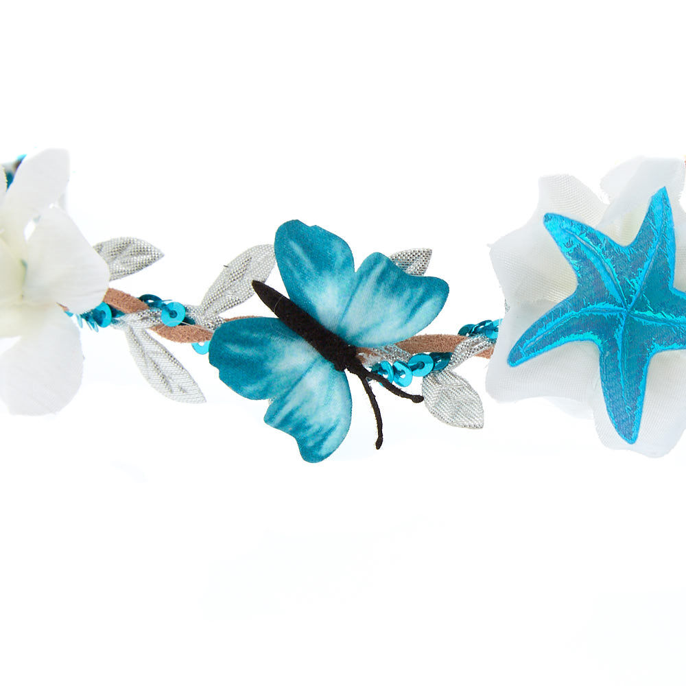 Butterfly Flower Crown Headwrap - Blue,