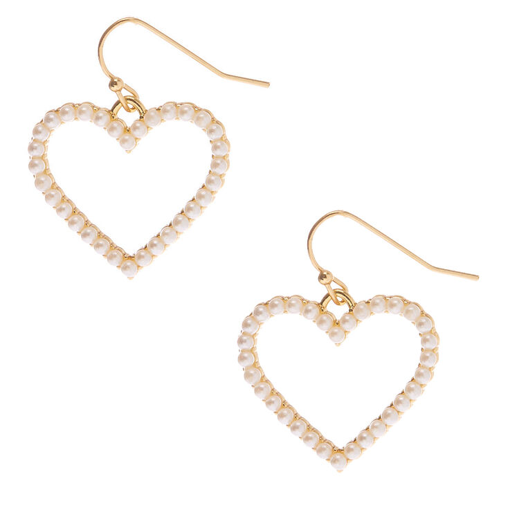Claire's Pendantes cœur perle d'imitation 2,5 cm couleur dorée