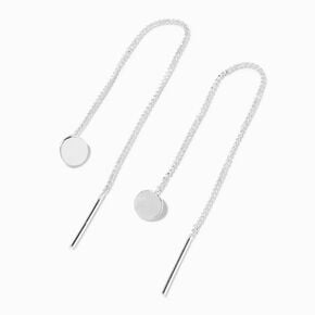 Silver-tone 4&quot; Linear Dot Threader Drop Earrings,