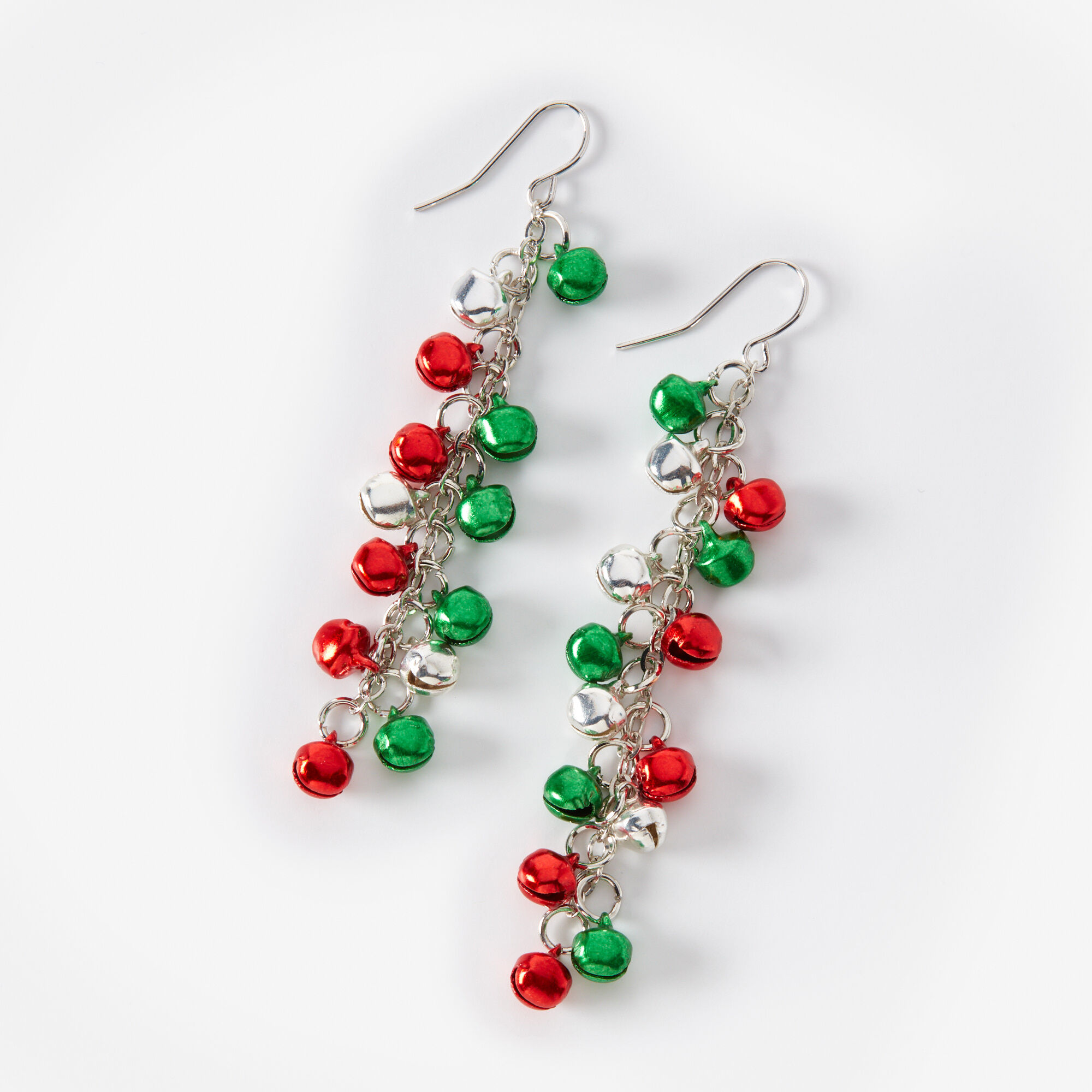 Christmas Silver 2 Multicolored Bells Drop Earrings