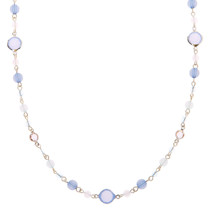 Silver Beaded Stone Long Necklace - Blue,