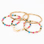 Gold Cowrie Shell Rainbow Beaded Stretch Bracelets - 5 Pack,