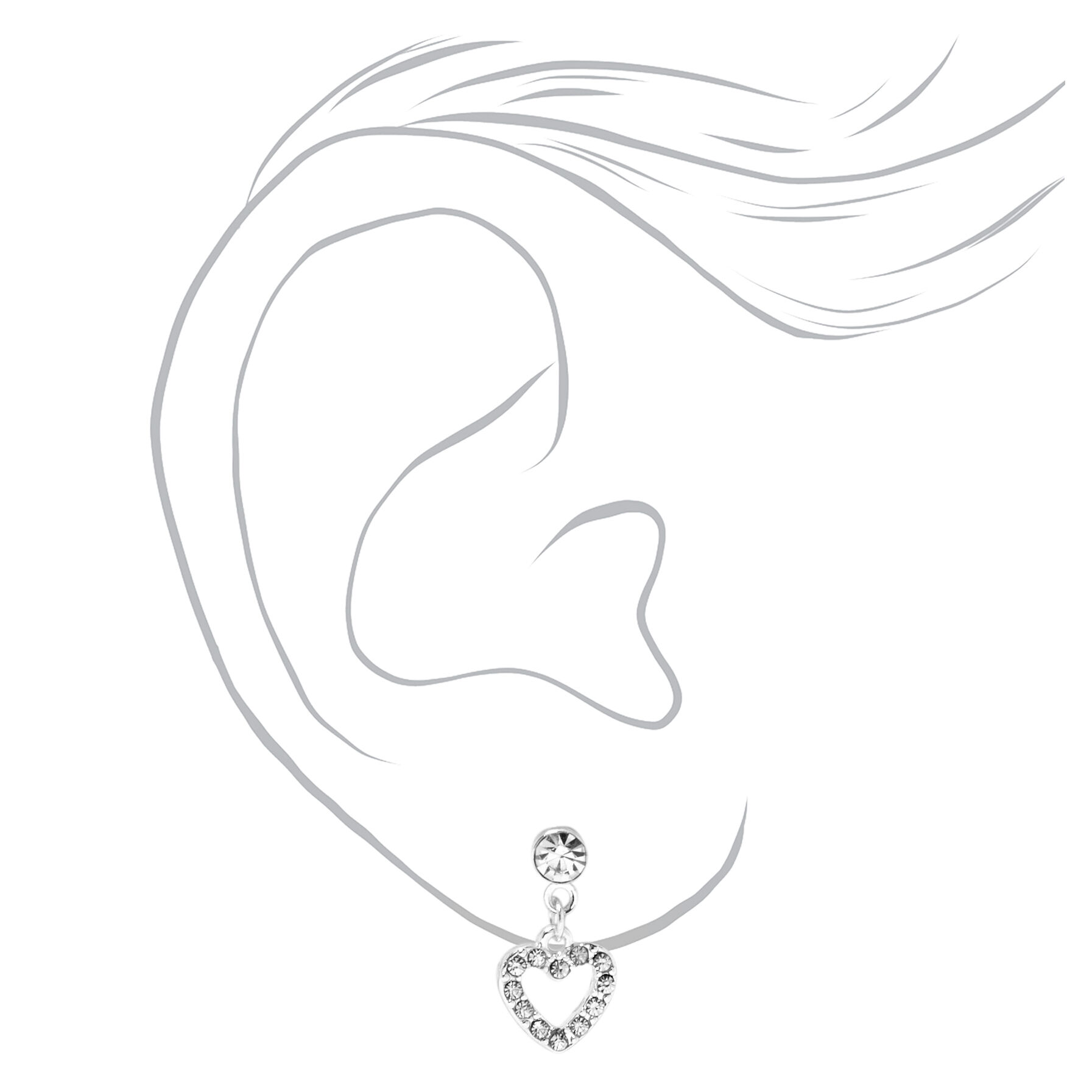 Silver 1" Crystal Heart Magnetic Drop Earrings,
