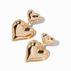 Gold-tone Bubble Heart 1&quot; Clip-On Drop Earrings ,