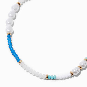 Pearl &amp; Blue Beaded Chain Necklace,