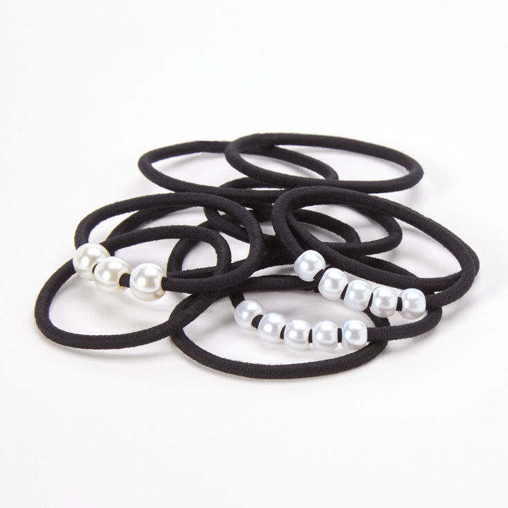 Black Faux Pearl Hair Ties - 12 Pack,