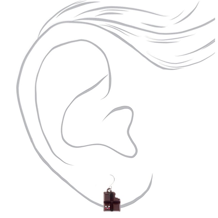 Silver 1&quot; Happy Chocolate Bar Drop Earrings,