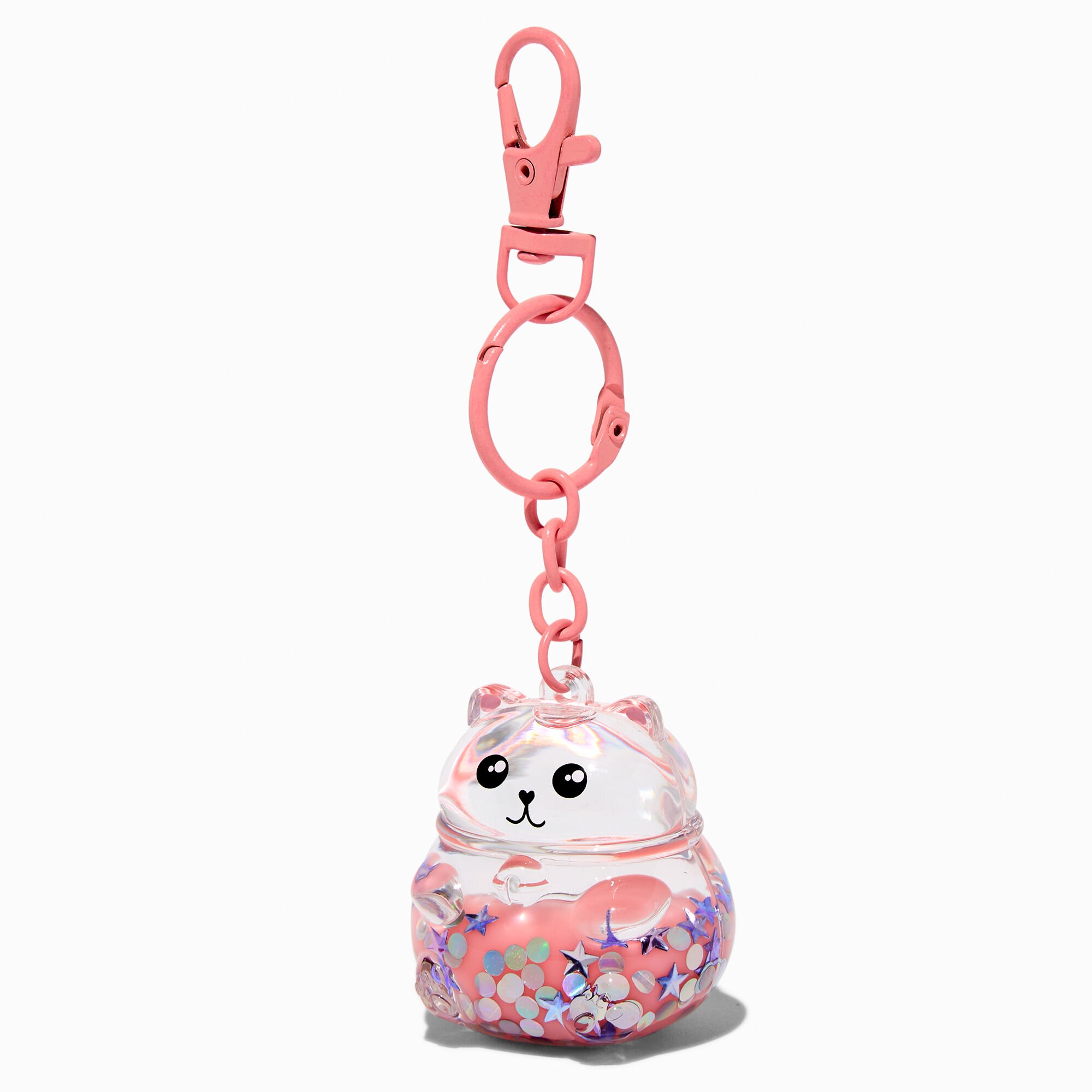 Pink Bear Water-Filled Glitter Keychain,