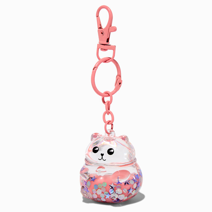 Porte-cl&eacute;s &agrave; paillettes rempli d&rsquo;eau ours rose,