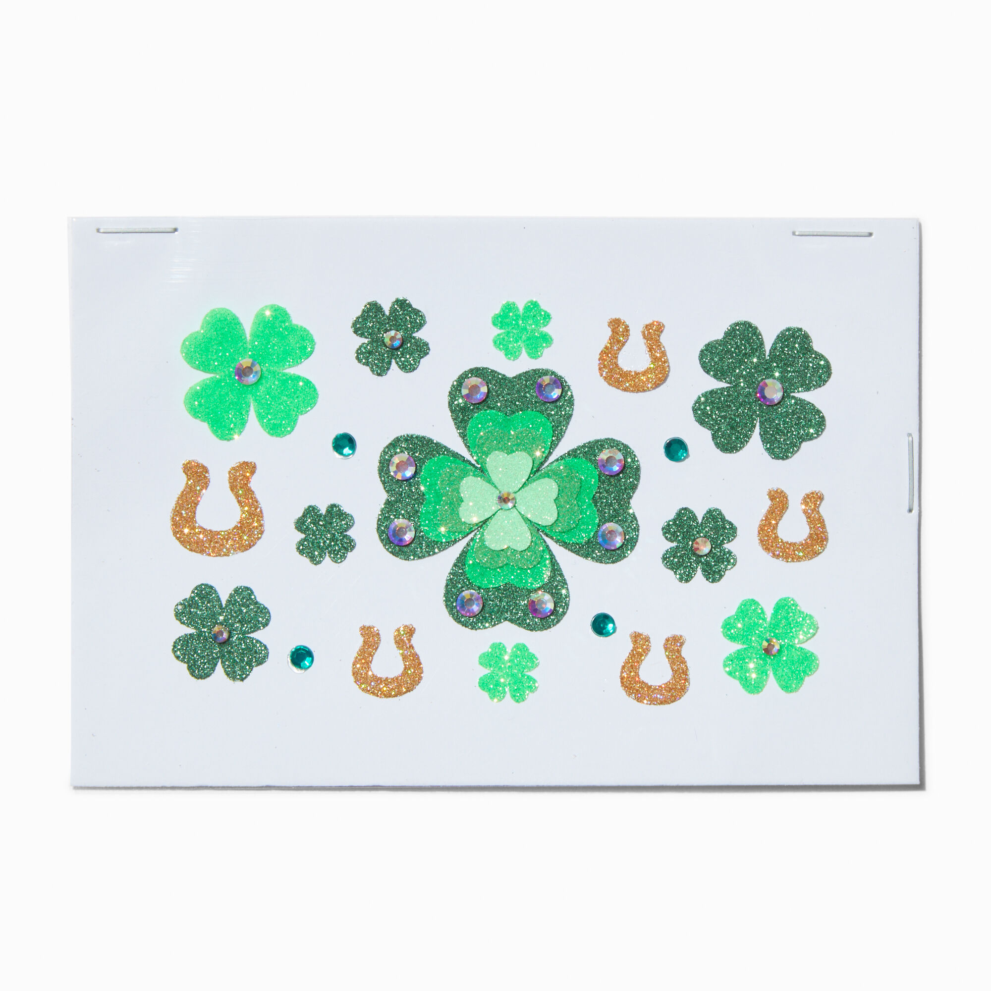 View Claires St Patricks Day Glitter Shamrock Body Stickers Gold information