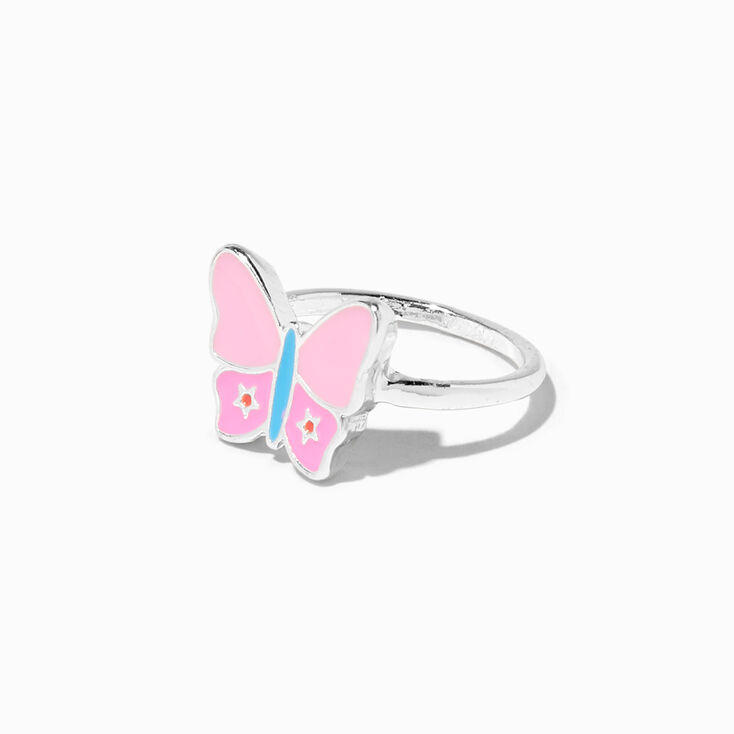 Pink Butterfly Silver Midi Ring,