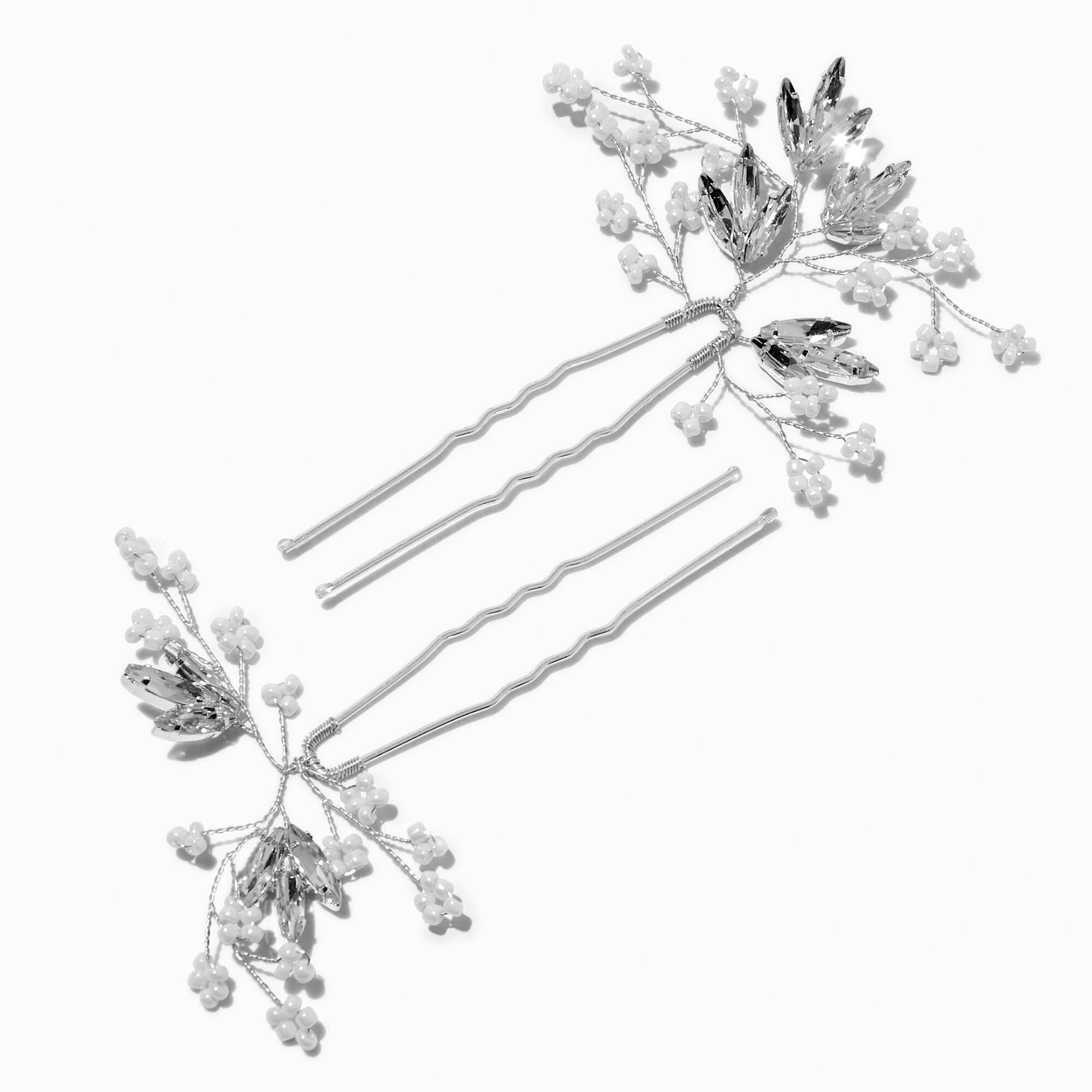 View Claires Pearl Cherry Blossom Spray Hair Pins 2 Pack Silver information