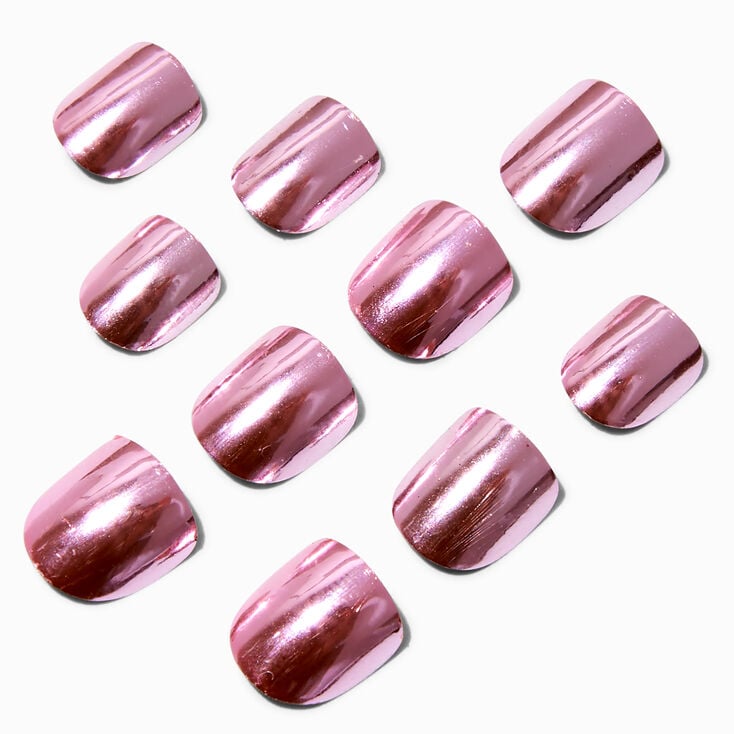 Claire&#39;s Club Pink Chrome Press On Vegan Faux Nail Set - 10 Pack,