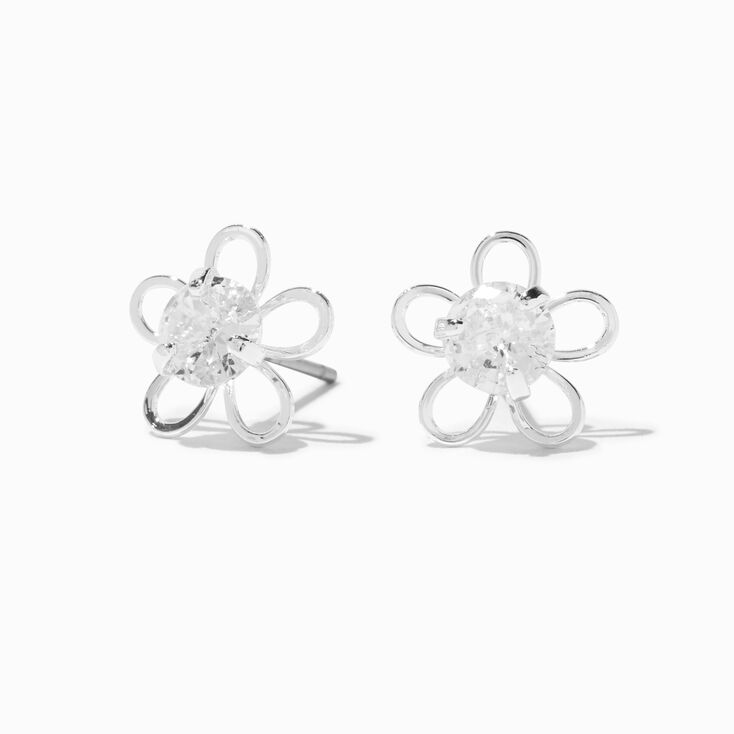 Clous d&#39;oreilles marguerite en zircon cubique d&#39;imitation couleur argent&eacute;e,