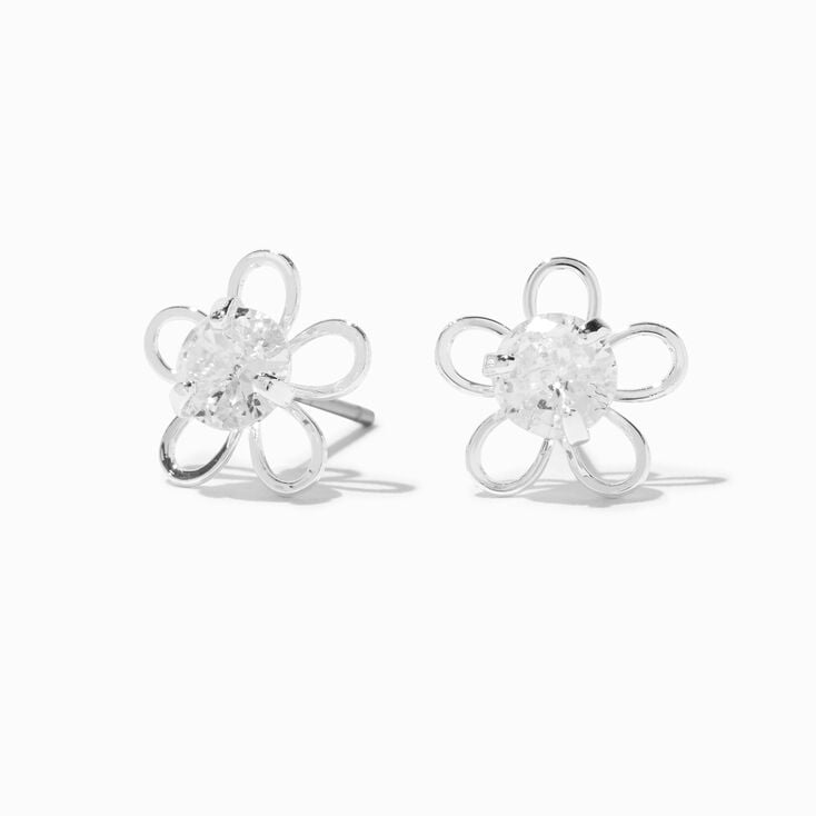 Silver-tone Cubic Zirconia Daisy Stud Earrings,